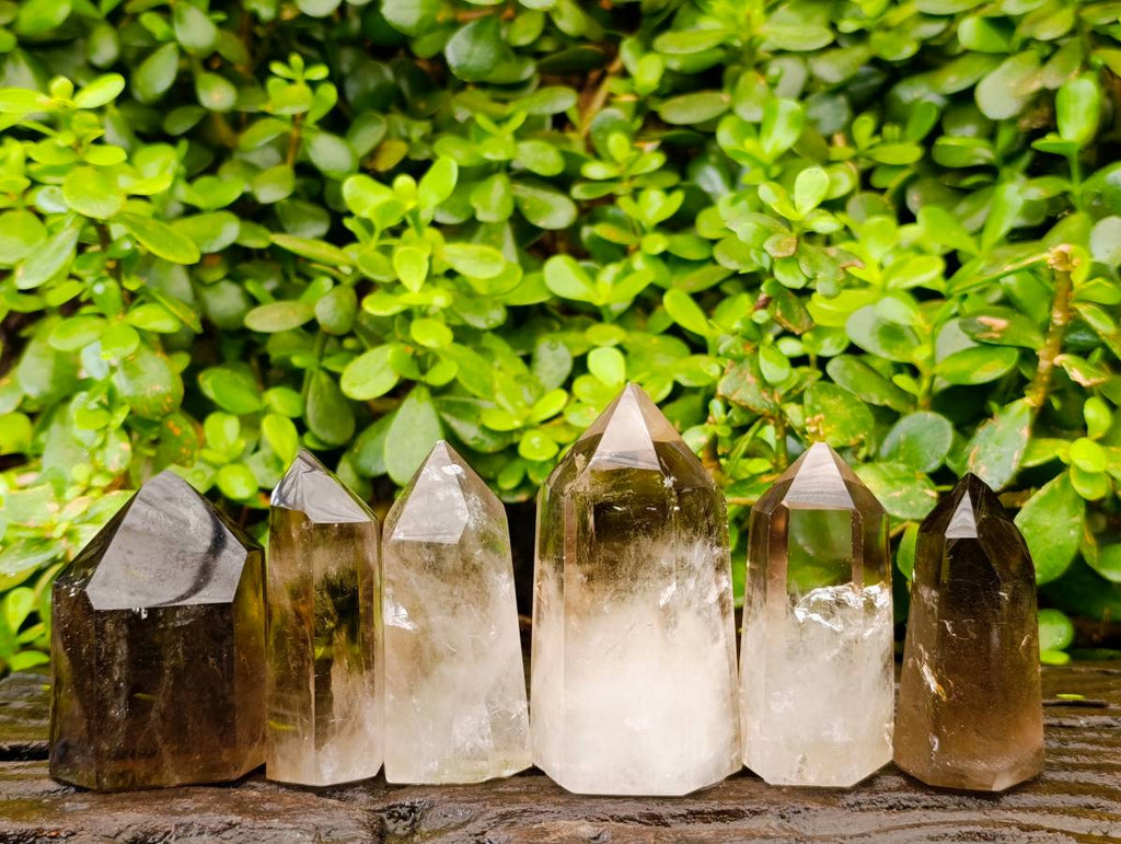Polished Wispy Phatom Smokey Phantom Quartz Crystals x 6 From Madagascar - Toprock Gemstones and Minerals 