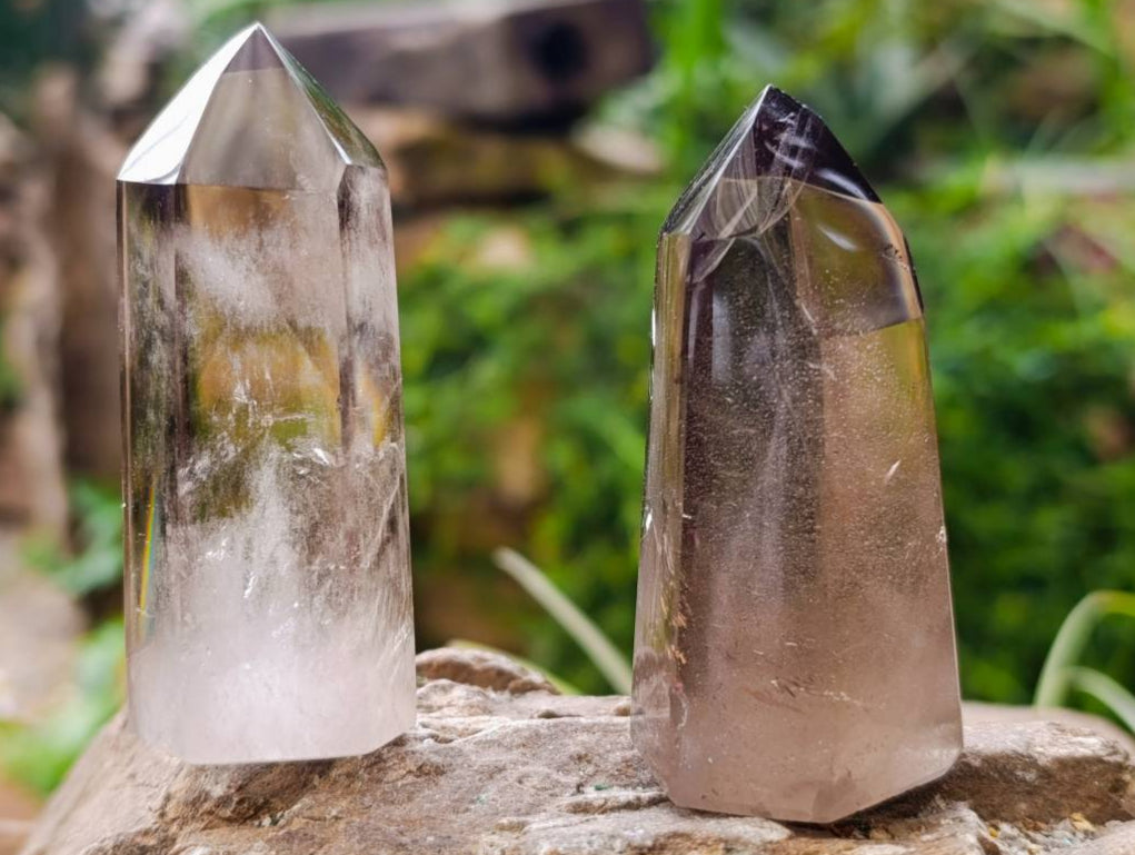 Polished Wispy Phatom Smokey Phantom Quartz Crystals x 6 From Madagascar - Toprock Gemstones and Minerals 