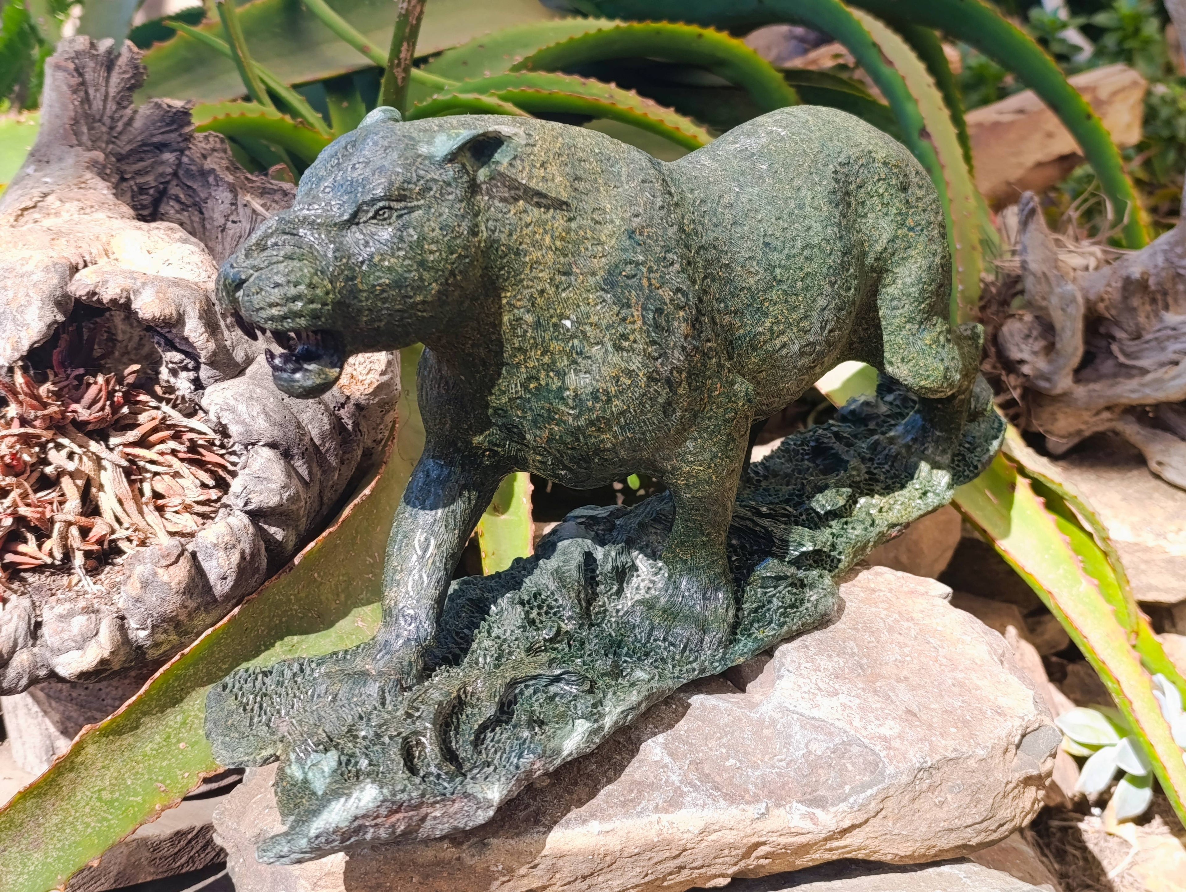 Hand Made Green Verdite Leopard Carving x 1 From Zimbabwe - Toprock Gemstones and Minerals 