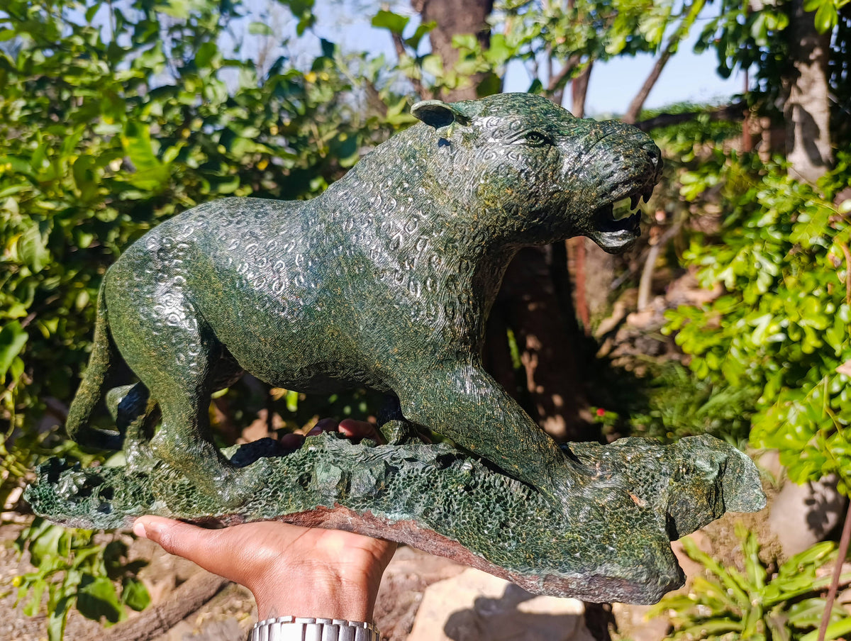 Hand Made Green Verdite Leopard Carving x 1 From Zimbabwe - Toprock Gemstones and Minerals 