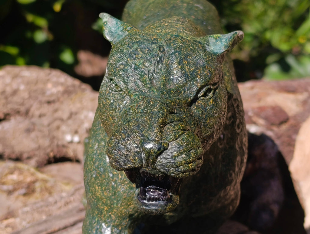 Hand Made Green Verdite Leopard Carving x 1 From Zimbabwe - Toprock Gemstones and Minerals 