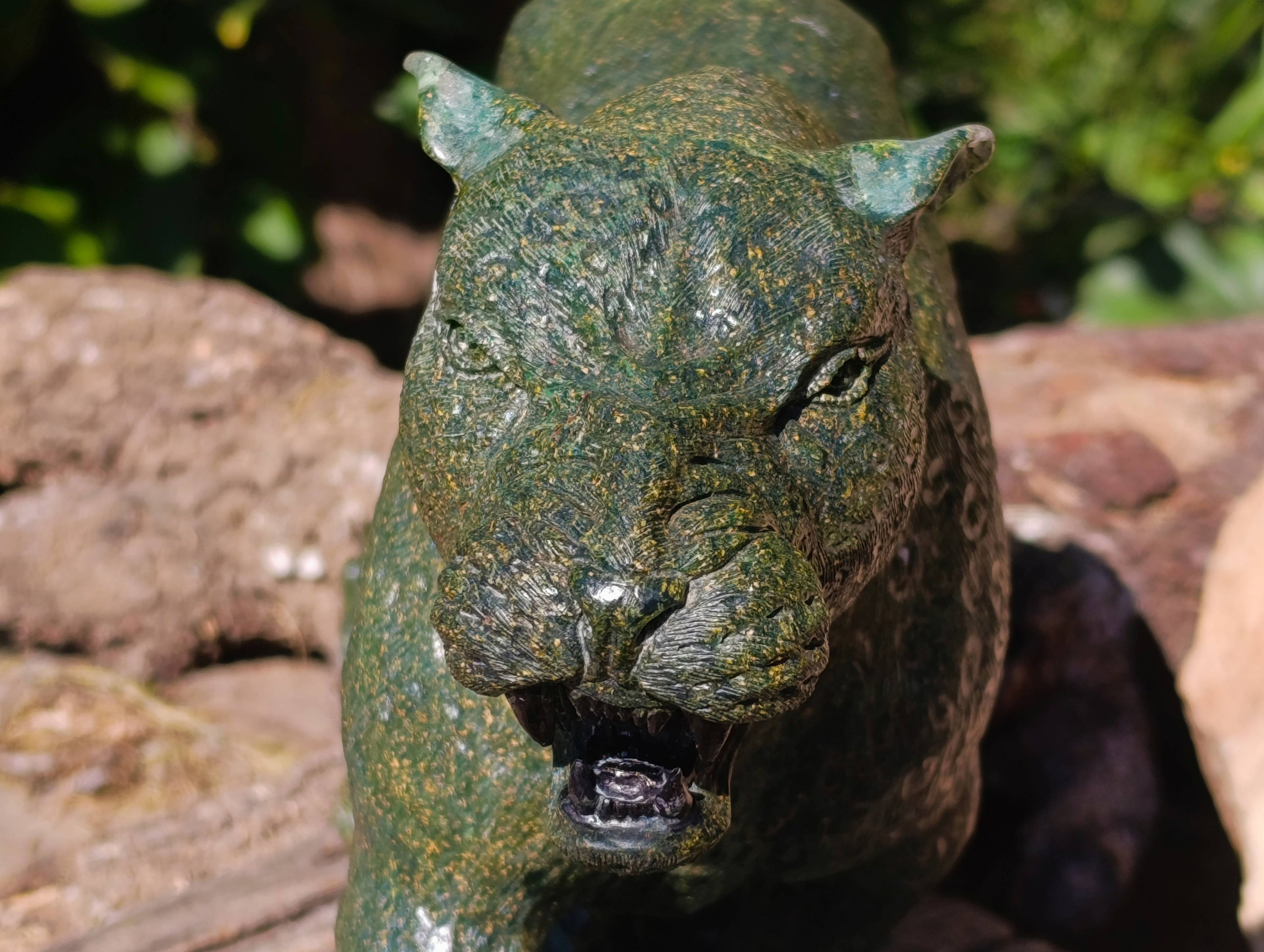 Hand Made Green Verdite Leopard Carving x 1 From Zimbabwe - Toprock Gemstones and Minerals 