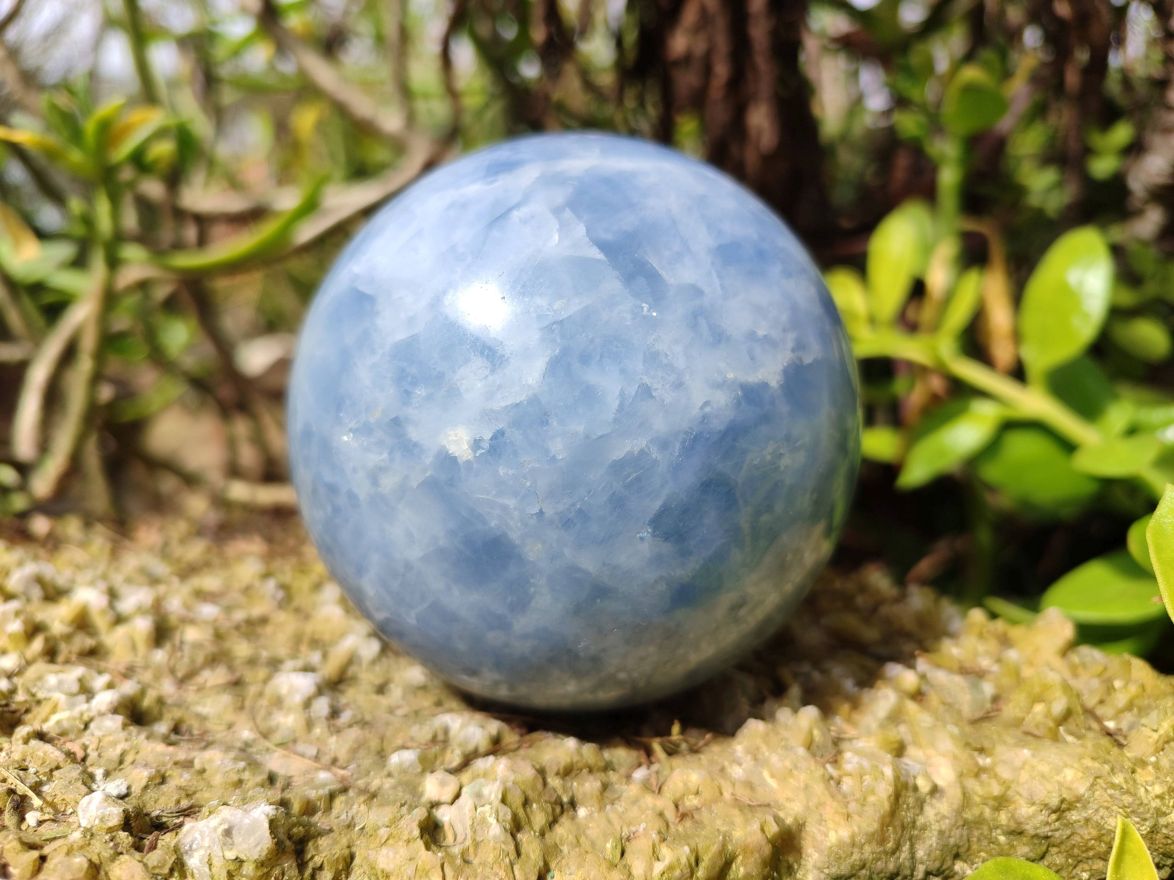 Polished Blue Calcite Spheres x 2 From Madagascar - Toprock Gemstones and Minerals 