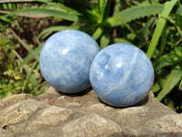 Polished Blue Calcite Spheres x 2 From Madagascar - Toprock Gemstones and Minerals 