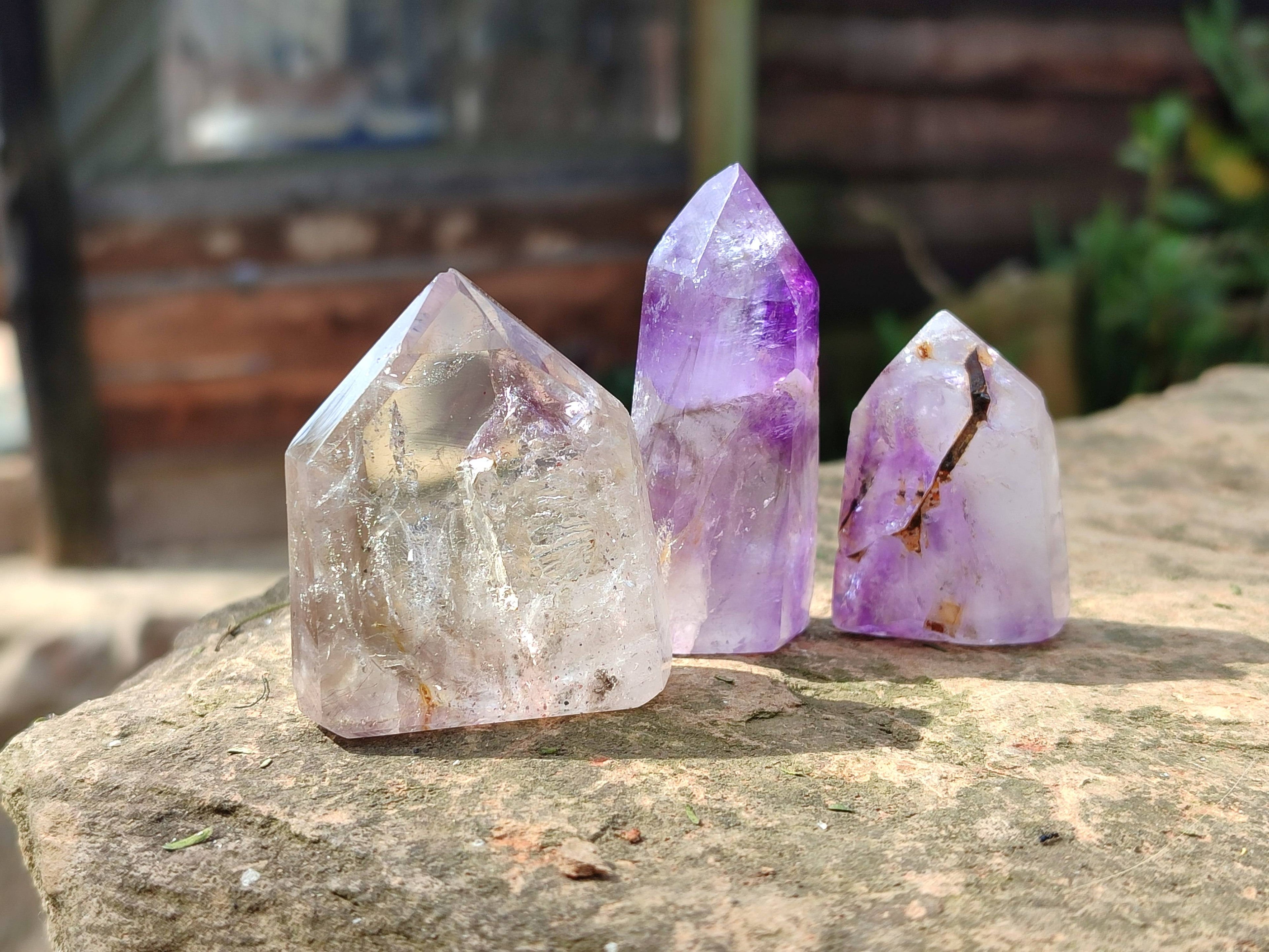 Polished Window Amethyst Crystals x 12 From Madagascar - Toprock Gemstones and Minerals 