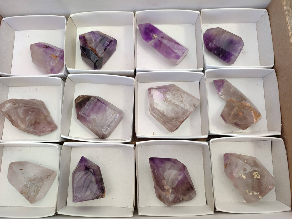 Polished Window Amethyst Crystals x 12 From Madagascar - Toprock Gemstones and Minerals 