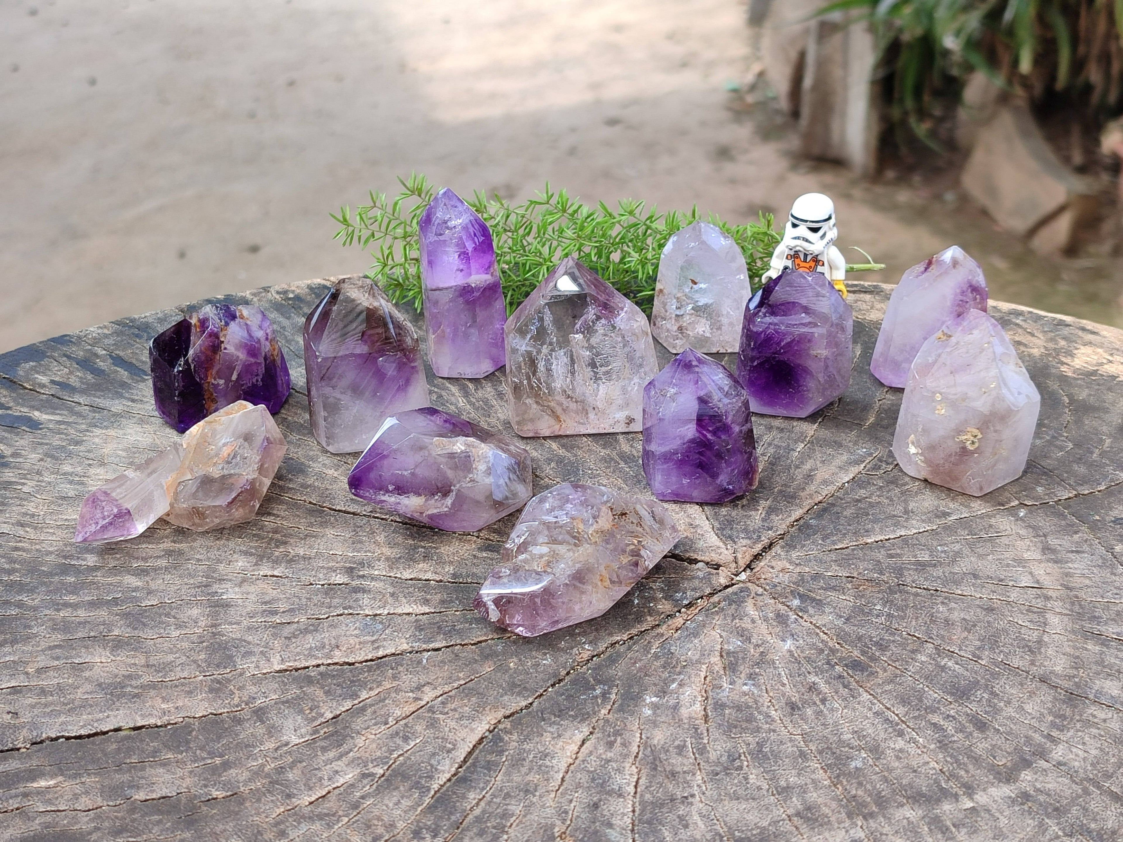 Polished Window Amethyst Crystals x 12 From Madagascar - Toprock Gemstones and Minerals 