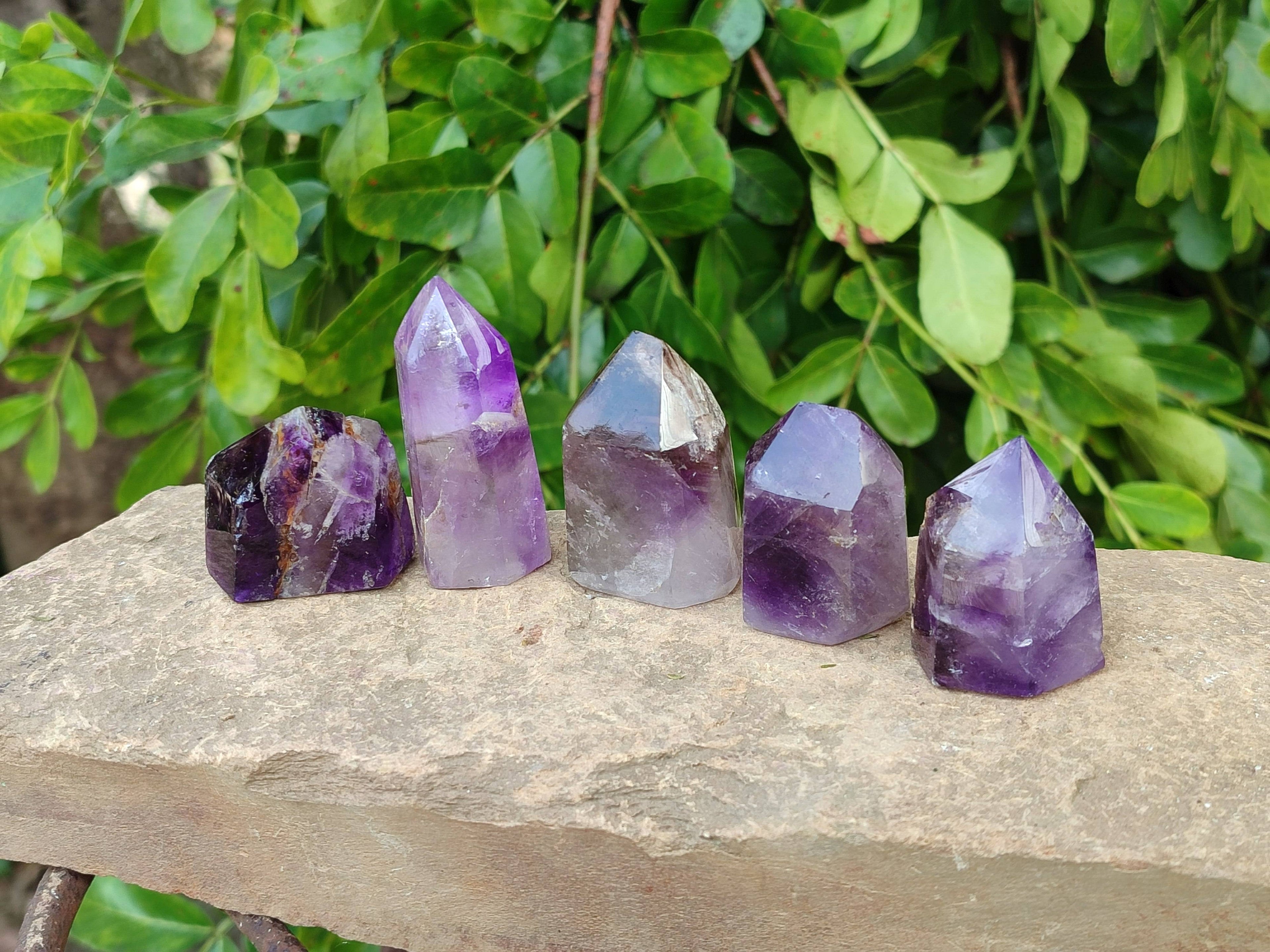 Polished Window Amethyst Crystals x 12 From Madagascar - Toprock Gemstones and Minerals 