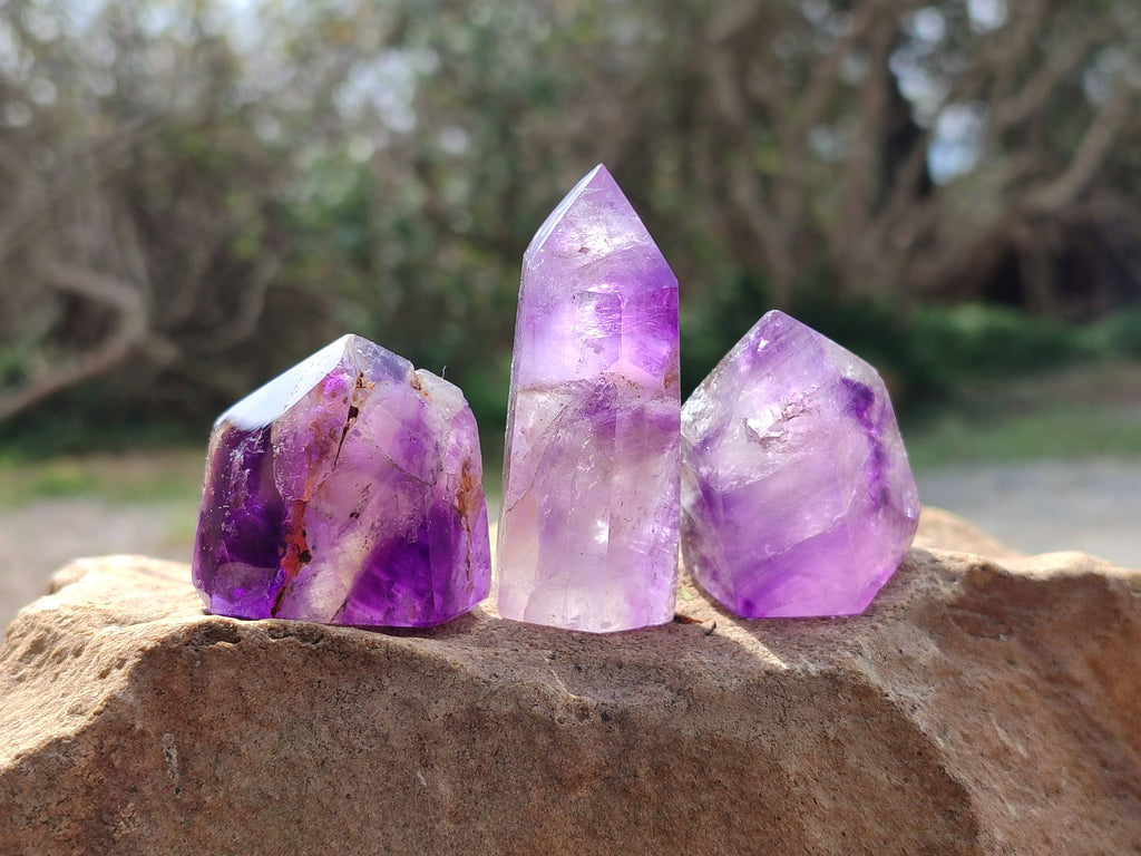 Polished Window Amethyst Crystals x 12 From Madagascar - Toprock Gemstones and Minerals 