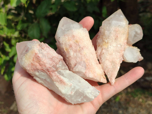 Natural Pink Hematoid Candle Quartz Crystals x 6 From Madagascar