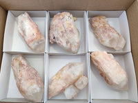 Natural Pink Hematoid Candle Quartz Crystals x 6 From Madagascar