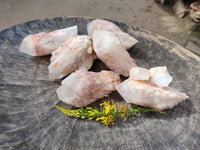 Natural Pink Hematoid Candle Quartz Crystals x 6 From Madagascar