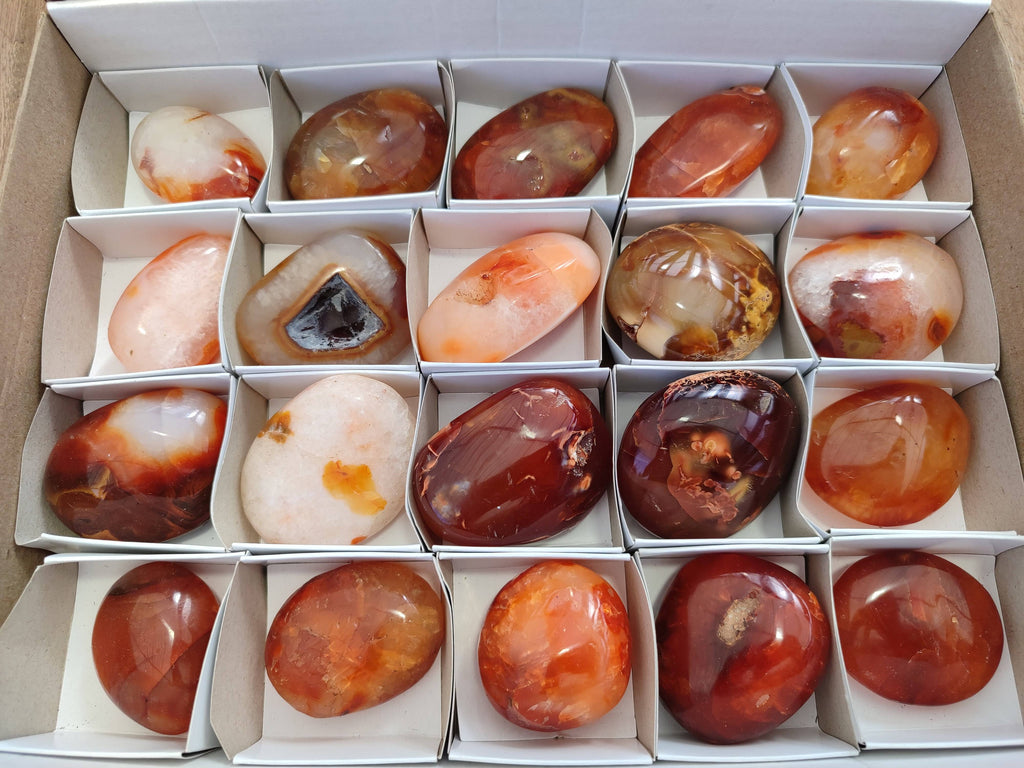 Polished Carnelian Agate Palm Stones x 20 From Madagascar - Toprock Gemstones and Minerals 
