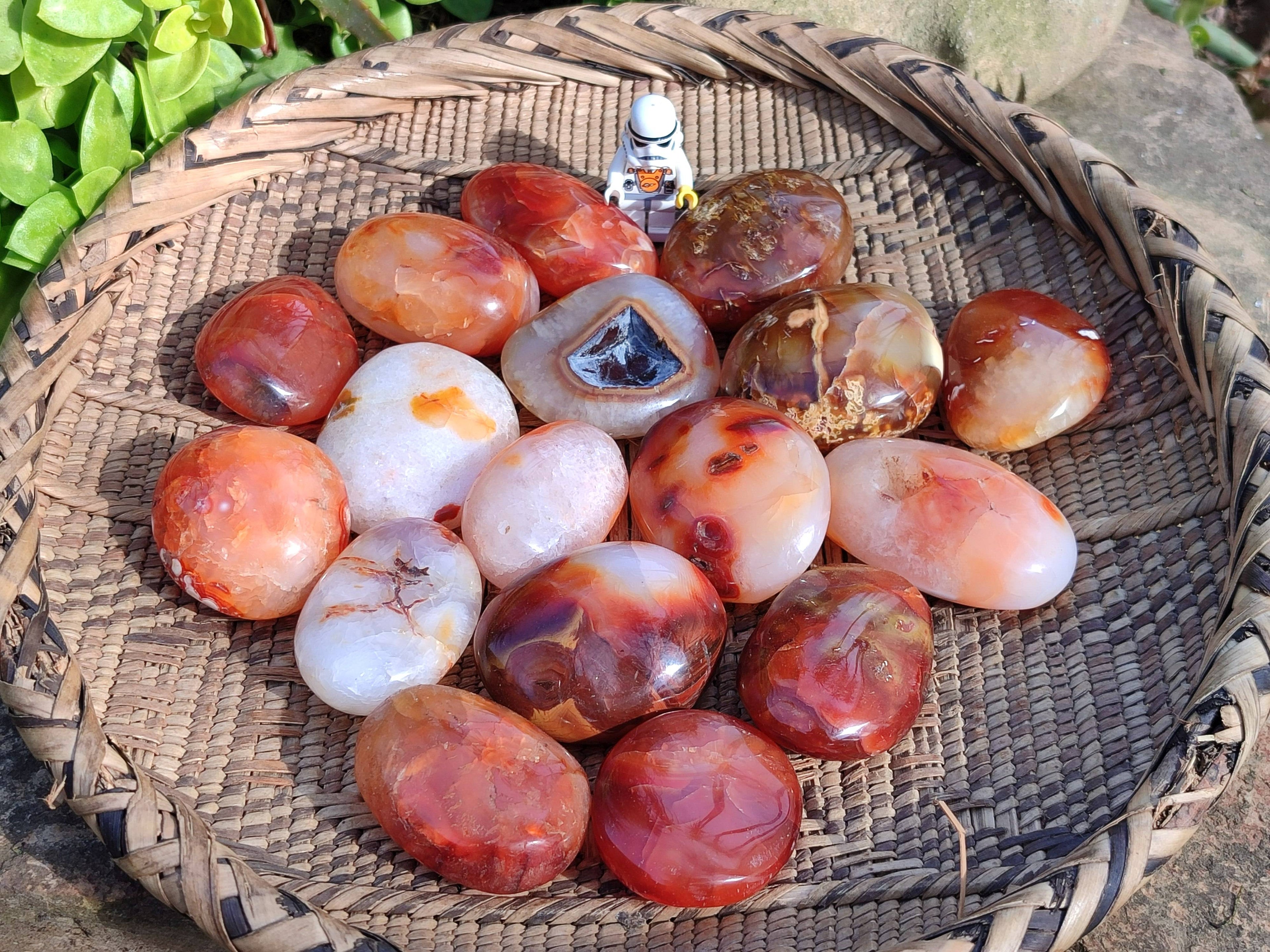 Polished Carnelian Agate Palm Stones x 20 From Madagascar - Toprock Gemstones and Minerals 