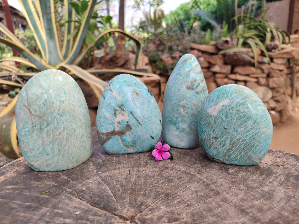 Polished Amazonite Standing Free Forms x 4 From Madagascar - Toprock Gemstones and Minerals 