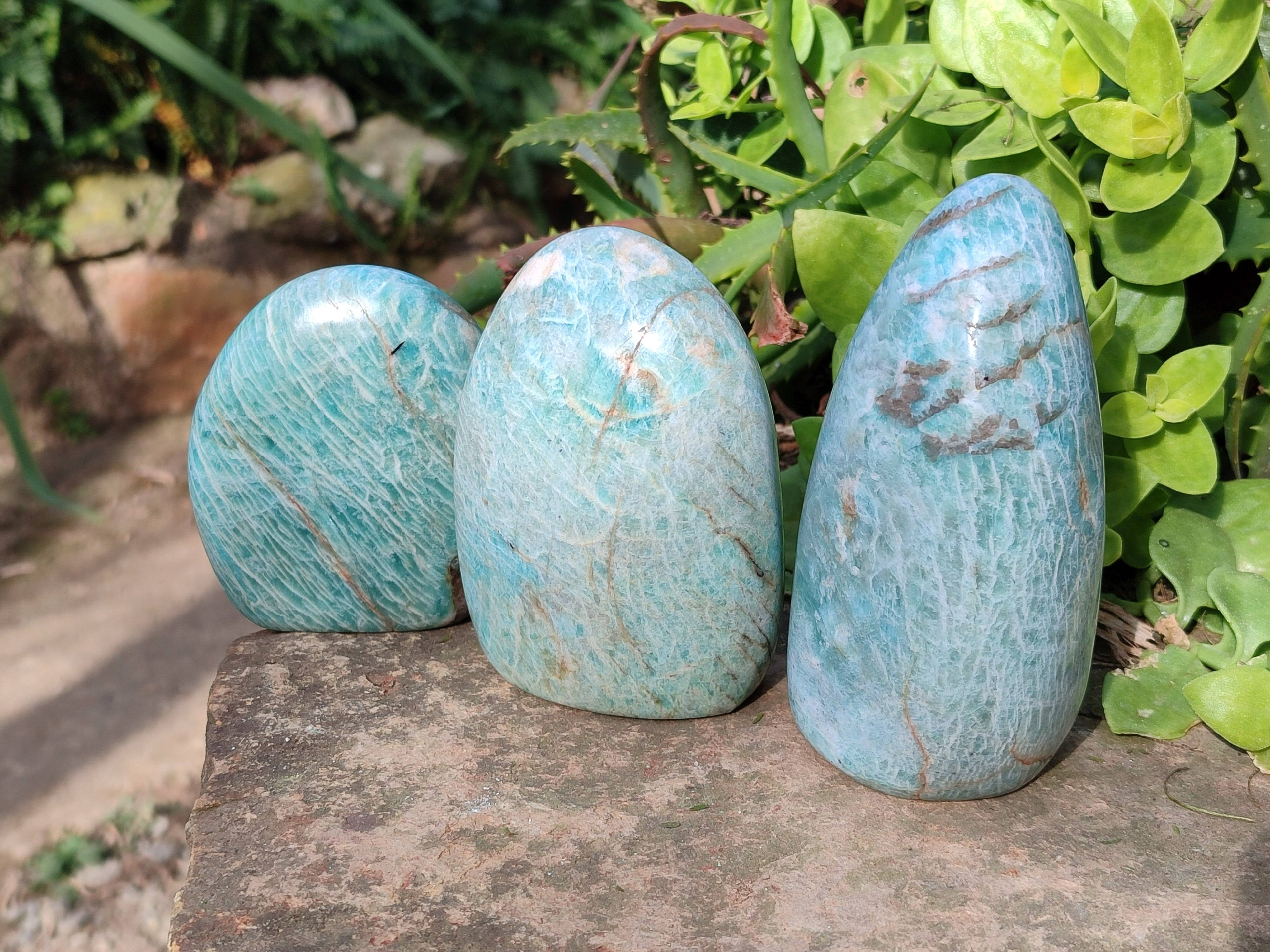 Polished Amazonite Standing Free Forms x 4 From Madagascar - Toprock Gemstones and Minerals 