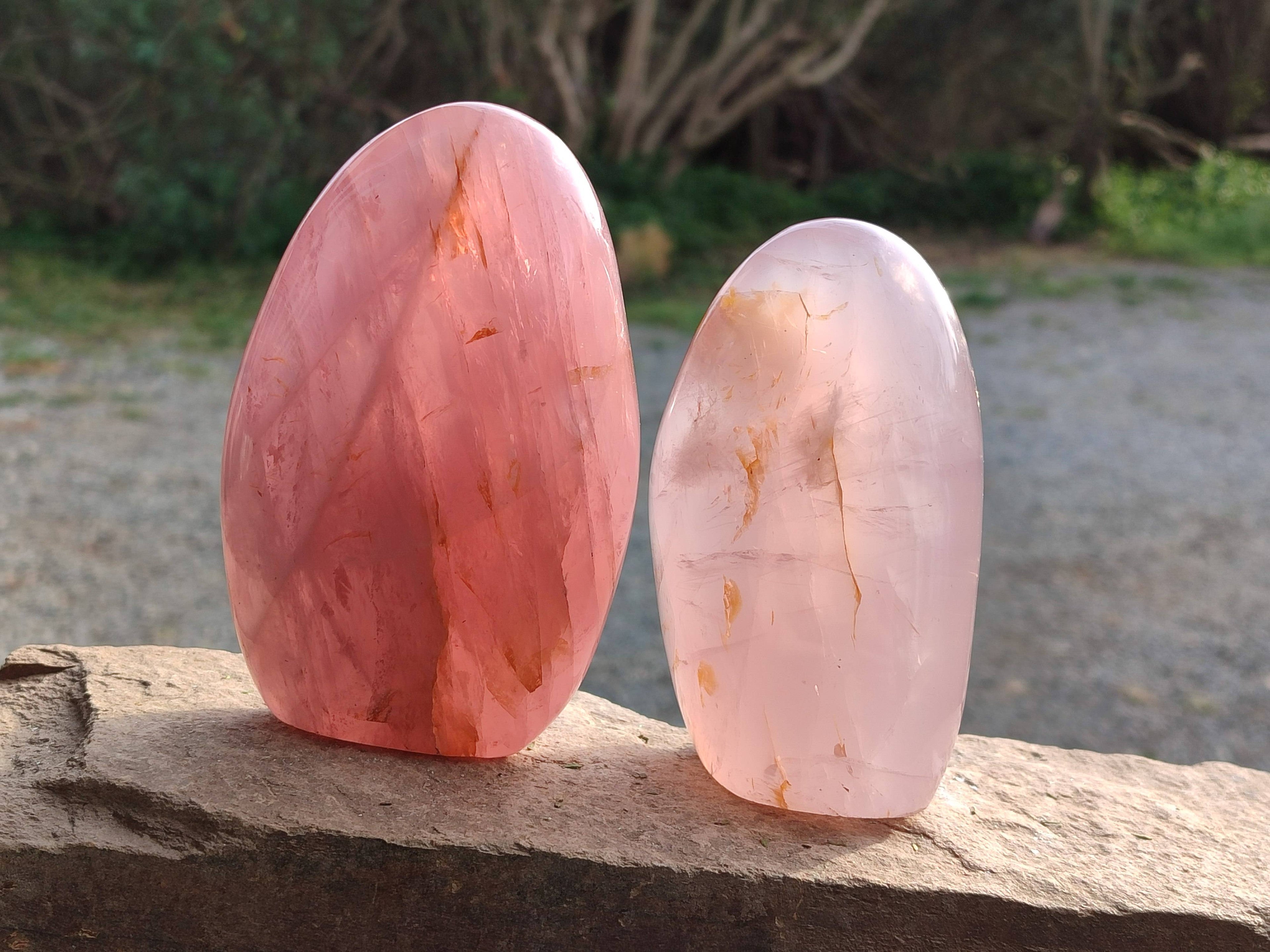 Polished Rose Quartz Standing Free Forms x 2 From Madagascar - Toprock Gemstones and Minerals 