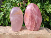 Polished Rose Quartz Standing Free Forms x 2 From Madagascar