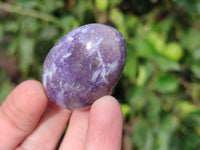 Polished Lepidolite with Pink Rubellite Palm Stones x 20 From Ambatondrazaka, Madagascar