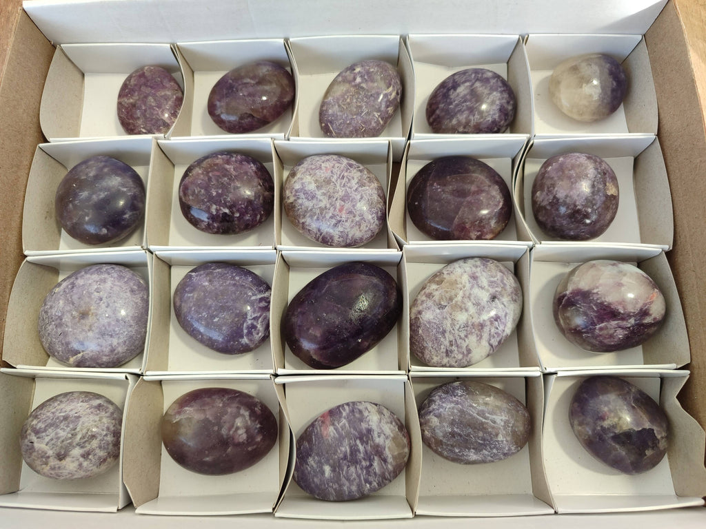 Polished Lepidolite with Pink Rubellite Palm Stones x 20 From Ambatondrazaka, Madagascar - Toprock Gemstones and Minerals 