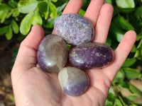 Polished Lepidolite with Pink Rubellite Palm Stones x 20 From Ambatondrazaka, Madagascar
