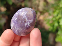 Polished Lepidolite with Pink Rubellite Palm Stones x 20 From Ambatondrazaka, Madagascar