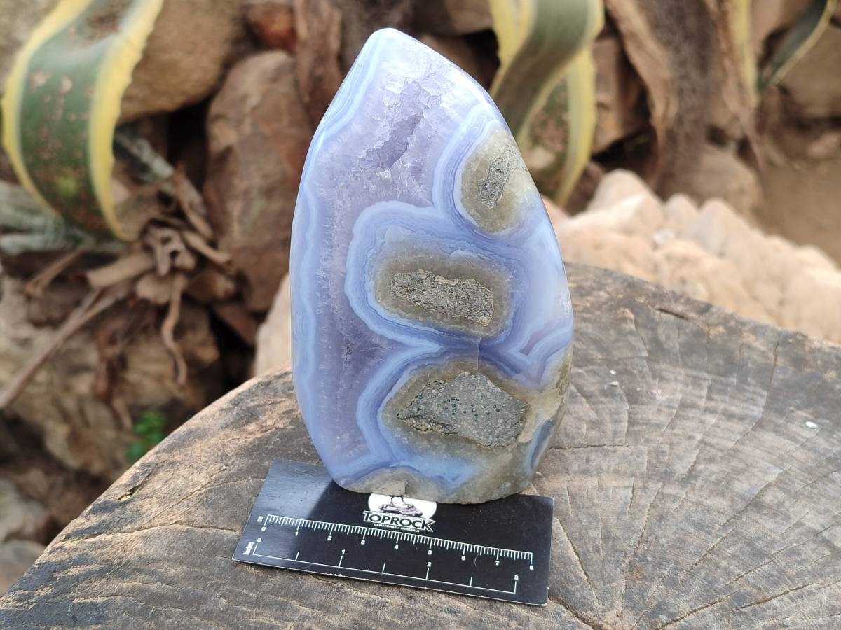 Polished Blue Lace Agate Standing Free Forms x 2 From Malawi - Toprock Gemstones and Minerals 