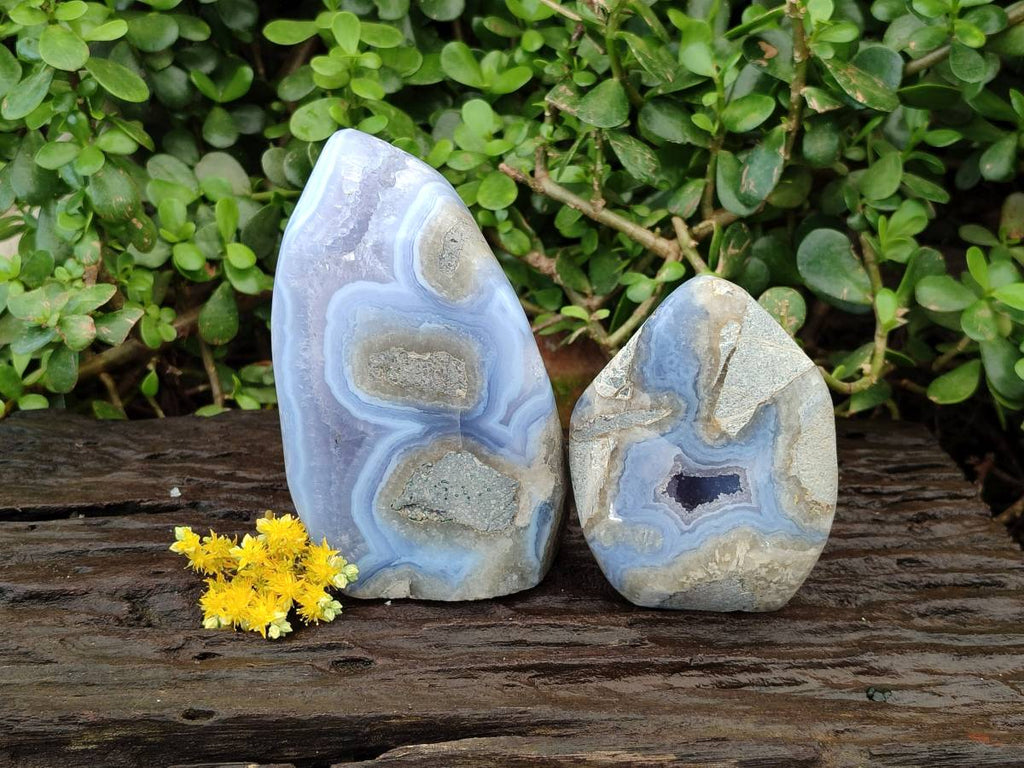 Polished Blue Lace Agate Standing Free Forms x 2 From Malawi - Toprock Gemstones and Minerals 