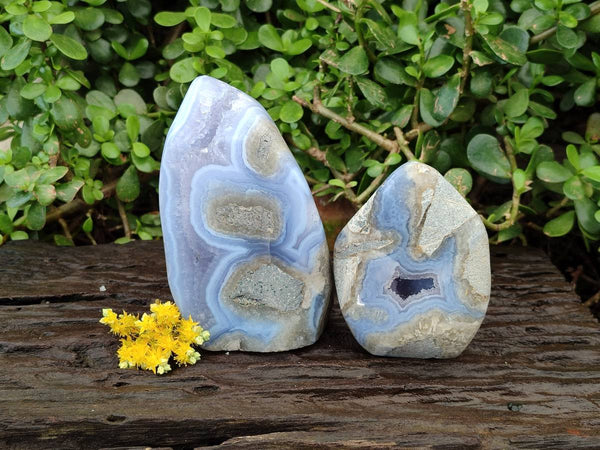 Polished Blue Lace Agate Standing Free Forms x 2 From Malawi