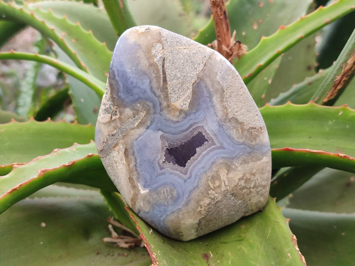 Polished Blue Lace Agate Standing Free Forms x 2 From Malawi - Toprock Gemstones and Minerals 