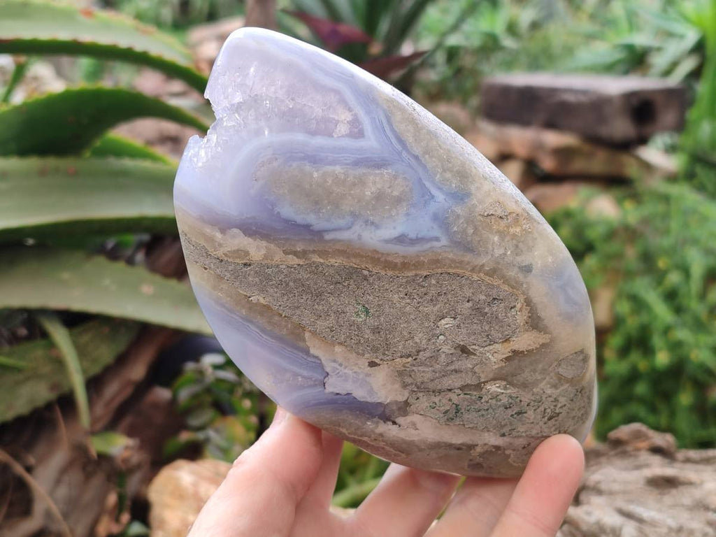 Polished Blue Lace Agate Standing Free Forms x 2 From Malawi - Toprock Gemstones and Minerals 