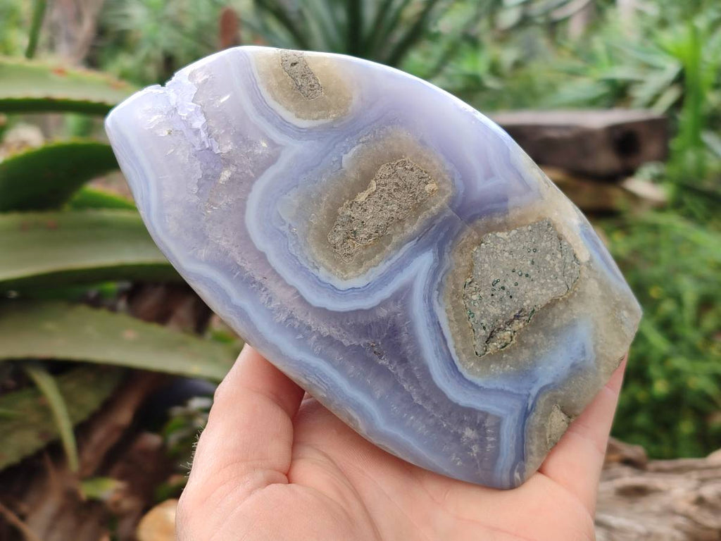 Polished Blue Lace Agate Standing Free Forms x 2 From Malawi - Toprock Gemstones and Minerals 