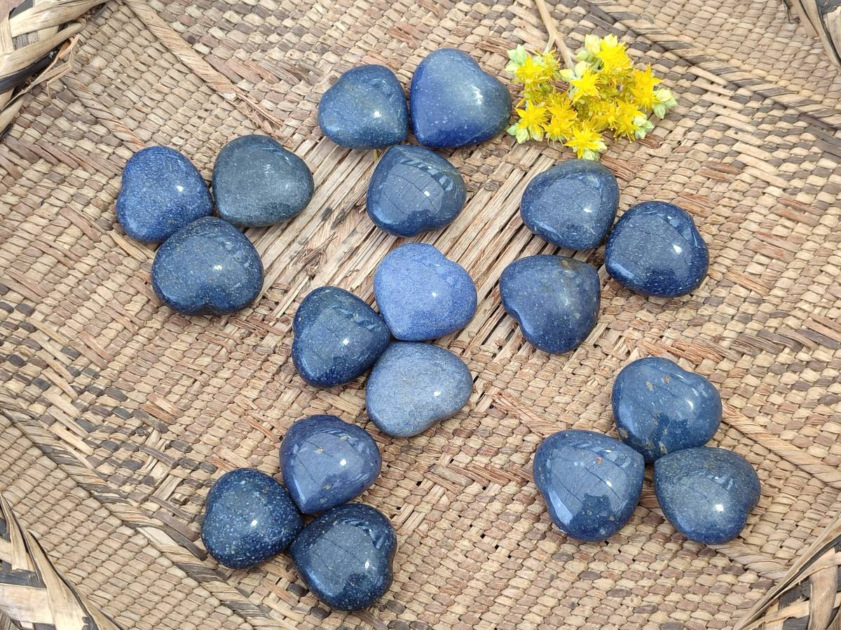 Polished Mini Lazulite Hearts x 35 From Madagascar - Toprock Gemstones and Minerals 