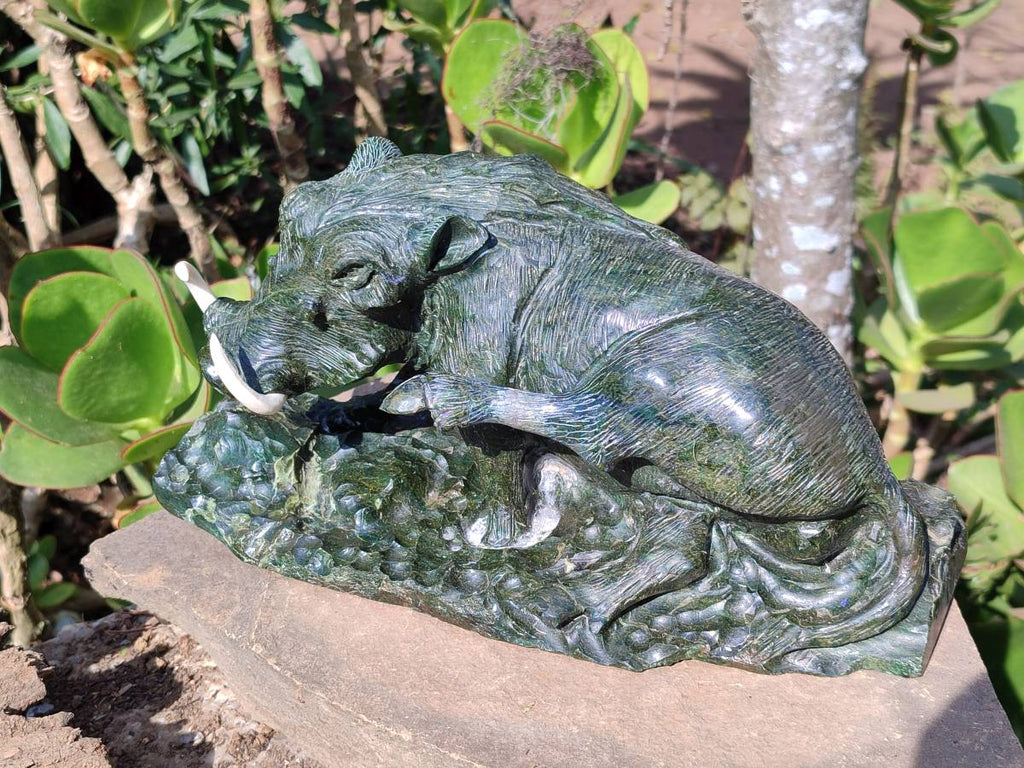 Hand Made Green Verdite Warthog Carving x 1 From Zimbabwe - Toprock Gemstones and Minerals 