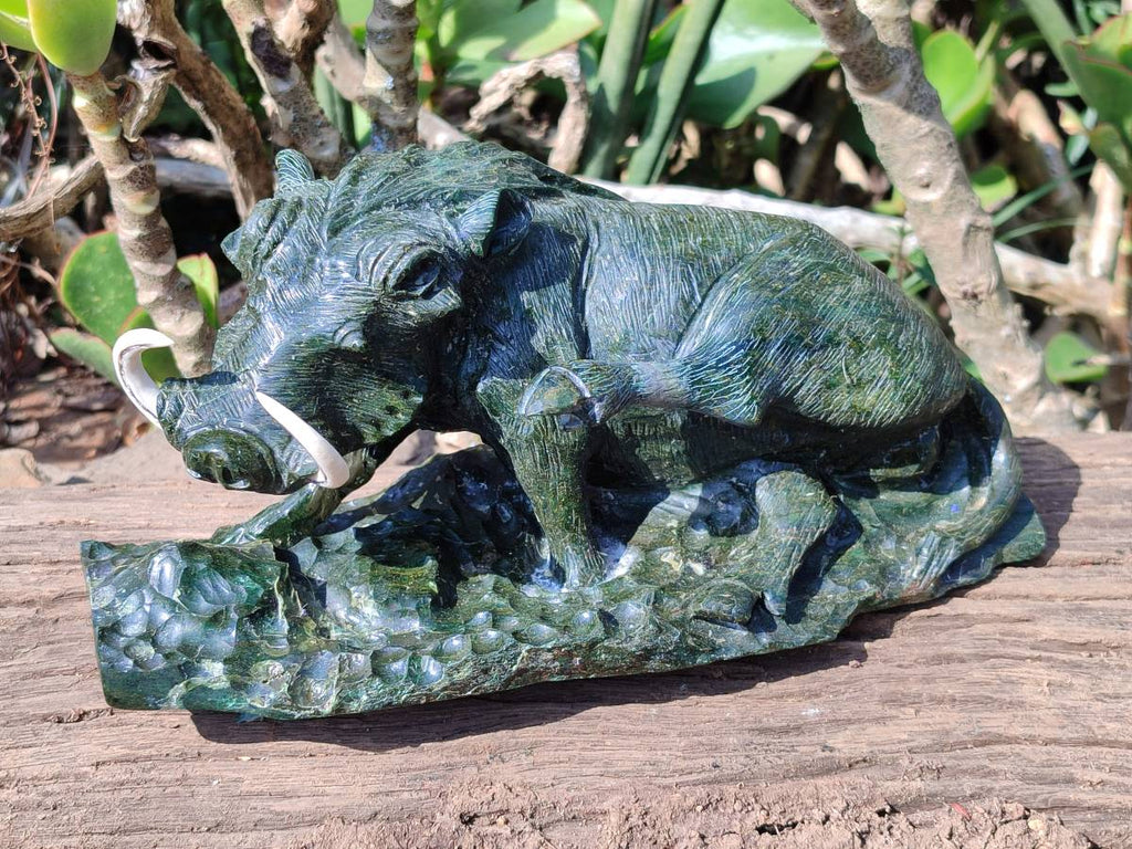 Hand Made Green Verdite Warthog Carving x 1 From Zimbabwe - Toprock Gemstones and Minerals 