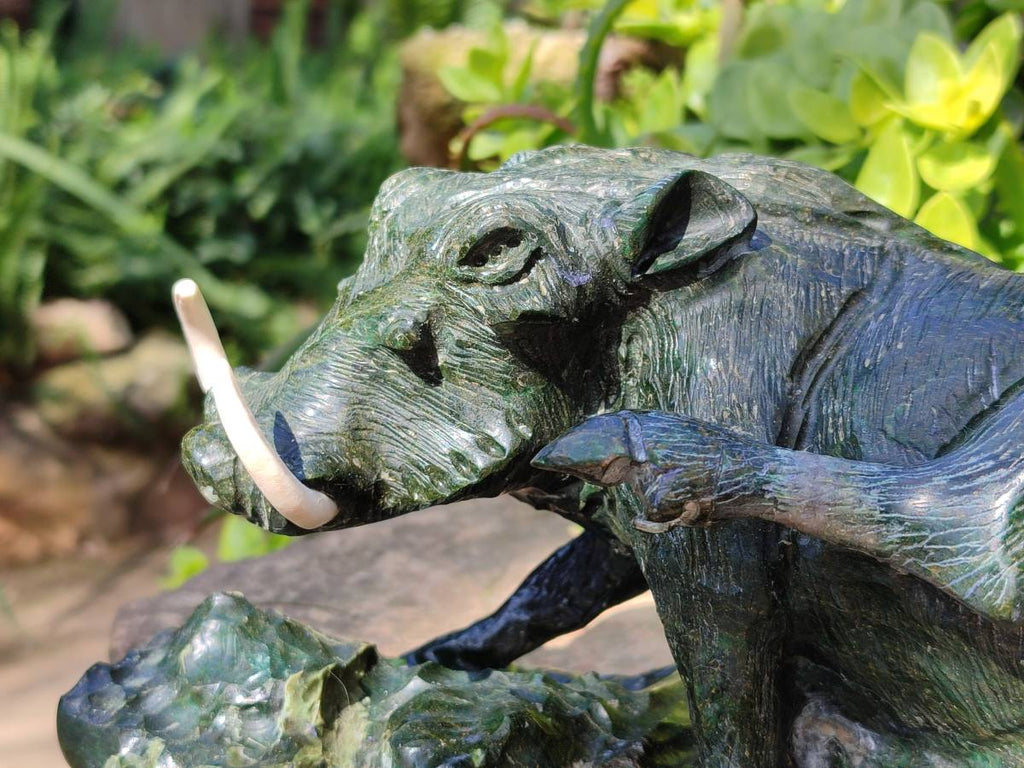 Hand Made Green Verdite Warthog Carving x 1 From Zimbabwe - Toprock Gemstones and Minerals 