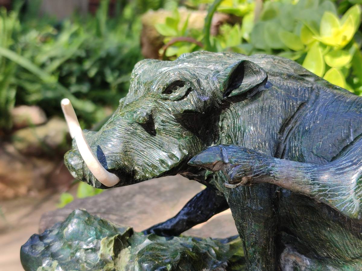 Hand Made Green Verdite Warthog Carving x 1 From Zimbabwe - Toprock Gemstones and Minerals 