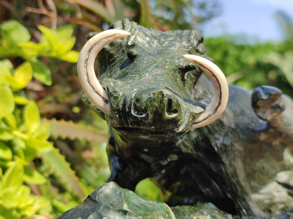 Hand Made Green Verdite Warthog Carving x 1 From Zimbabwe - Toprock Gemstones and Minerals 