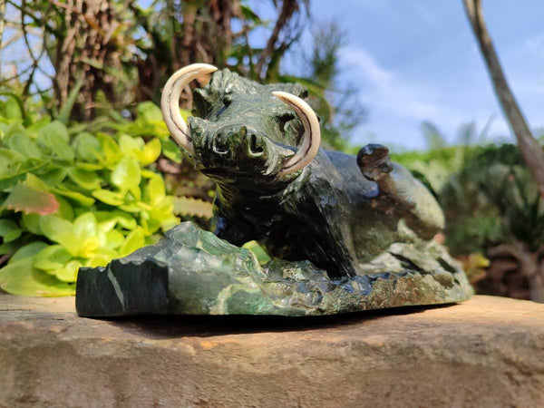 Hand Made Green Verdite Warthog Carving x 1 From Zimbabwe