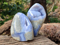 Polished Blue Lace Agate Standing Free Forms x 2 From Malawi