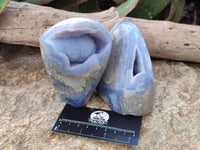 Polished Blue Lace Agate Standing Free Forms x 2 From Malawi
