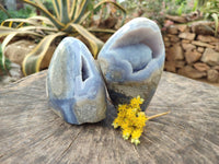 Polished Blue Lace Agate Standing Free Forms x 2 From Malawi