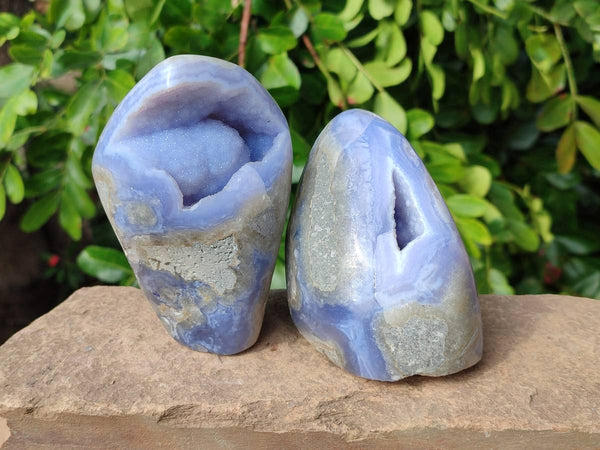 Polished Blue Lace Agate Standing Free Forms x 2 From Malawi
