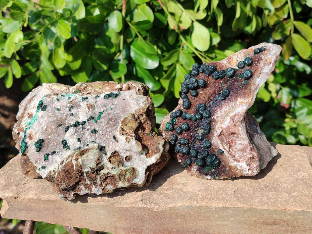 Natural Ball Malachite On Dolomite Matrix Specimens x 2 From Kambove, Congo - Toprock Gemstones and Minerals 