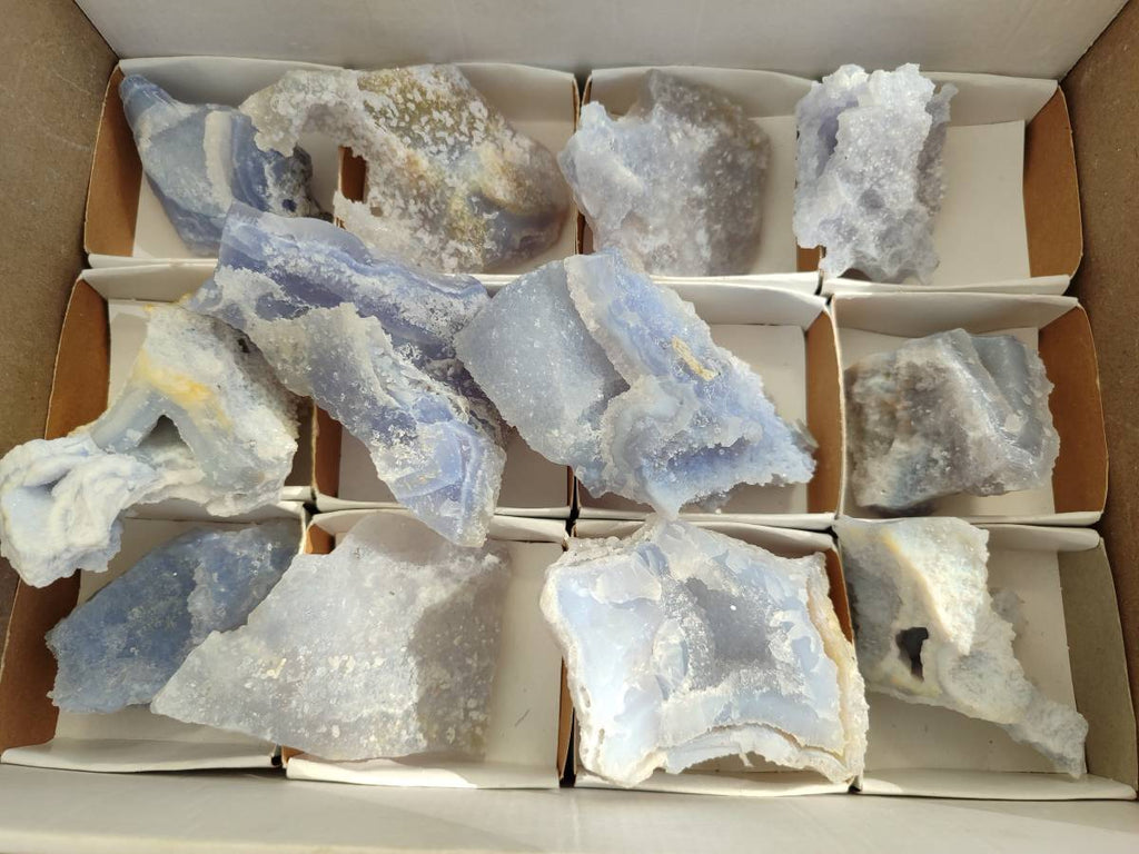 Natural Etched Blue Chalcedony Specimens x 12 From Nsanje, Malawi - Toprock Gemstones and Minerals 