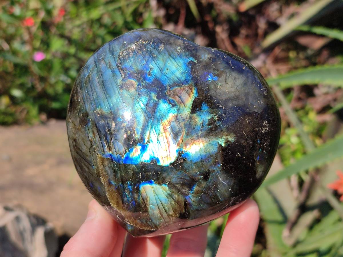 Polished Labradorite Hearts x 2 From Tulear, Madagascar - Toprock Gemstones and Minerals 