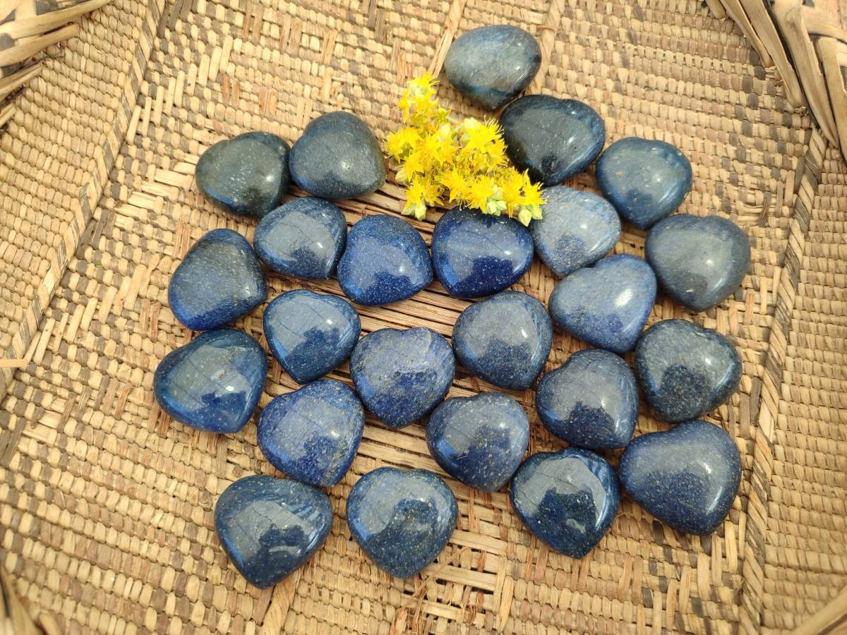 Polished Mini Lazulite Hearts x 35 From Madagascar - Toprock Gemstones and Minerals 