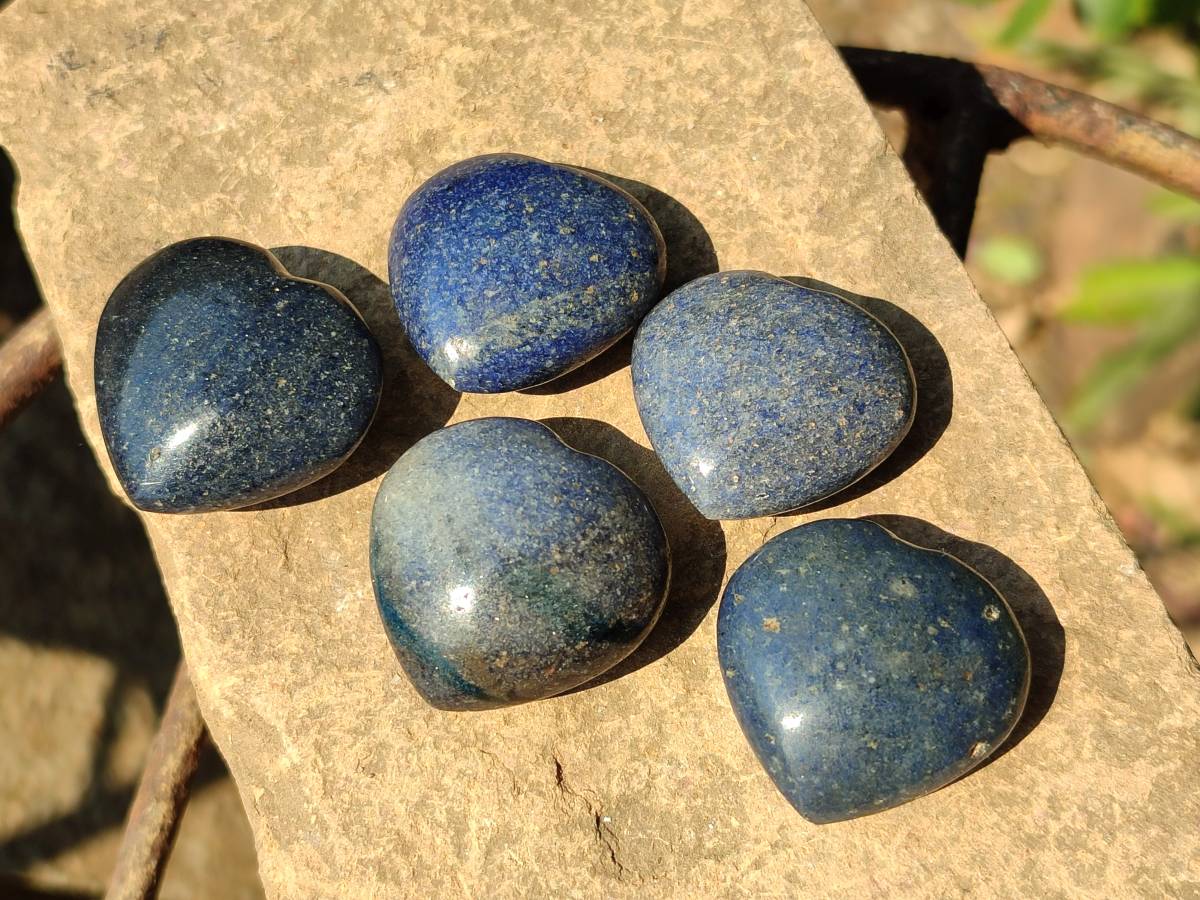 Polished Mini Lazulite Hearts x 35 From Madagascar - Toprock Gemstones and Minerals 