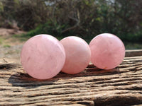 Polished Rose Quartz Spheres x 4 From Madagascar
