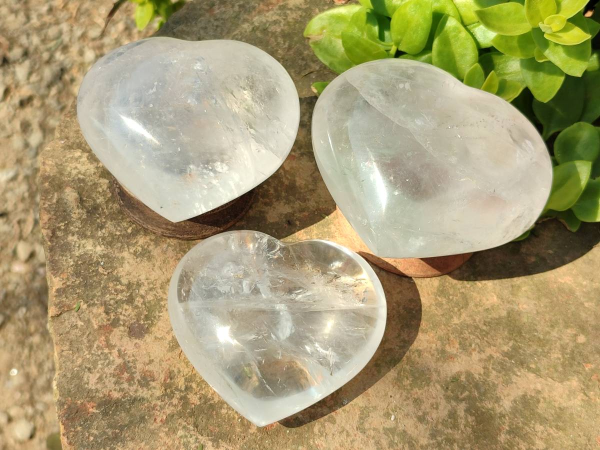Polished Clear Quartz Hearts x 4 From Madagascar - Toprock Gemstones and Minerals 